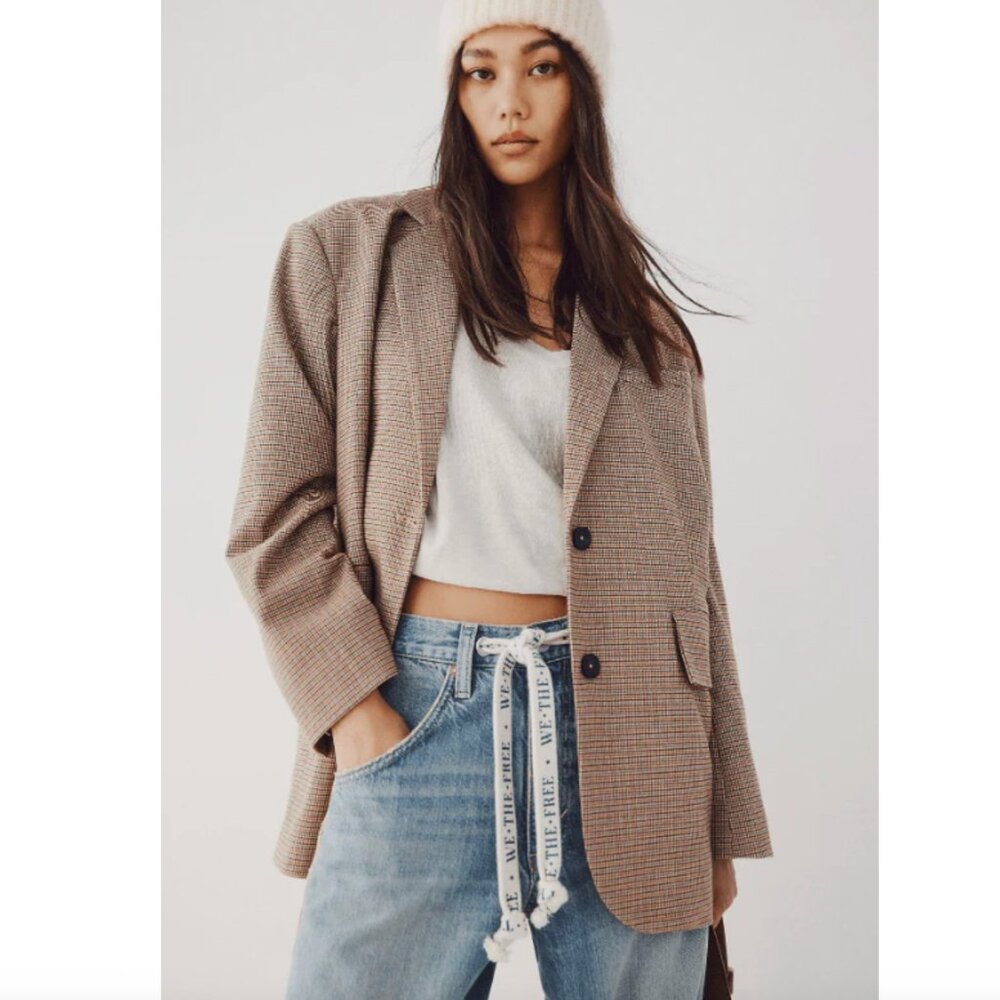 NWOT - Free People - Reggie Blazer - Oversized - Brown / Ginger Combo - Sz Small